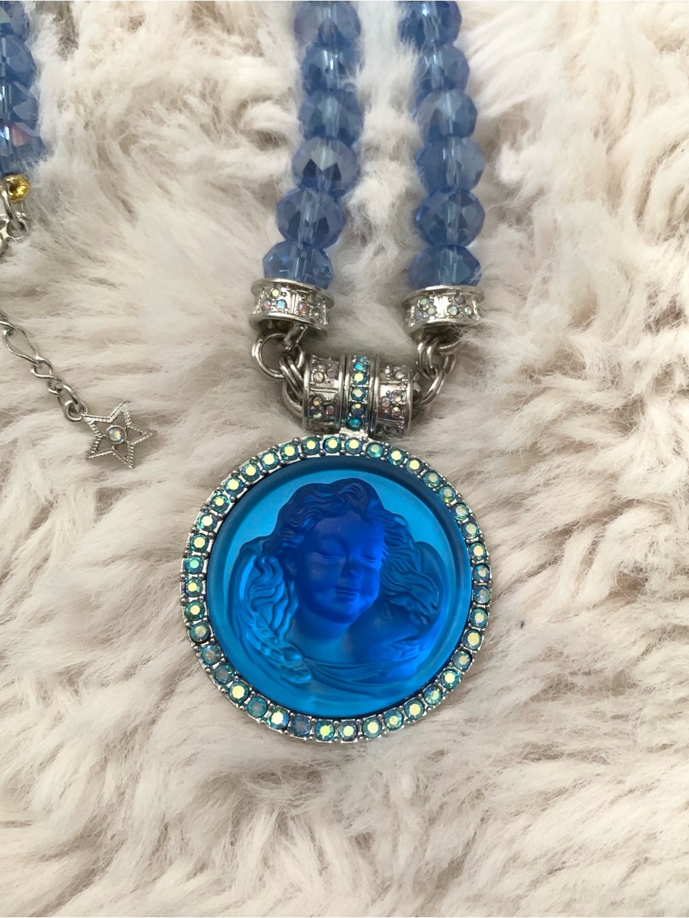 Kirk’s Folly Blue Angel Face Magnetic Pendant Necklace - Picture 2 of 6